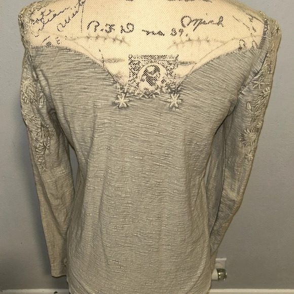 Free People Micha Embellished Mesh Embroidered Long Sleeve Tee Top S $98 - Picture 3 of 6